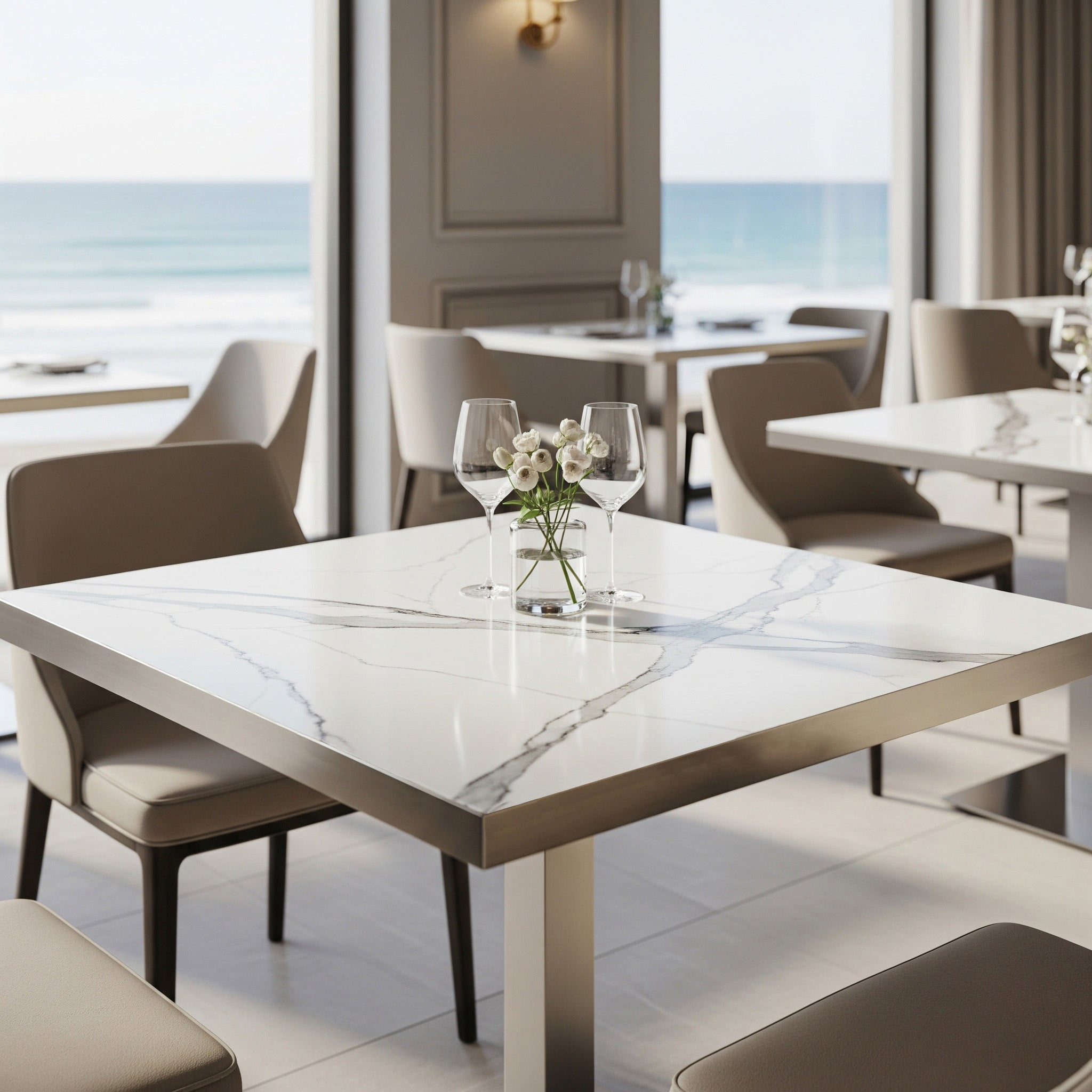 Rectangular dining table for 2 people - Sintered stone and stainless steel