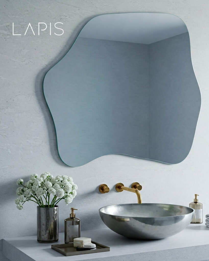 irregular mirror in a bathroom